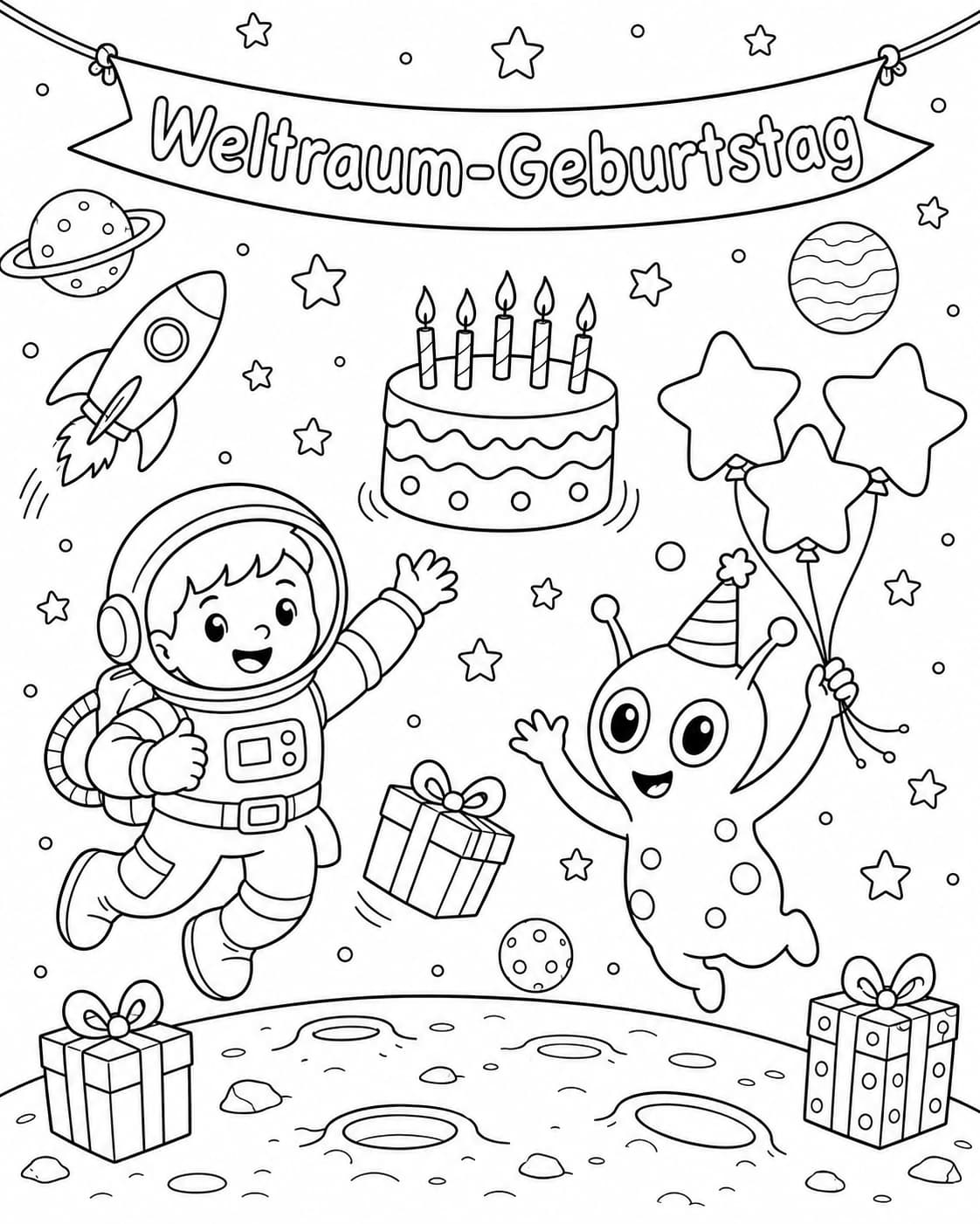 Geburtstag Motiv 10 als kostenloses Ausmalbild für Kinder